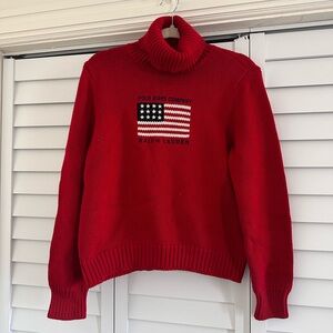 Ralph Lauren Red Turtleneck Sweater with Flag Detail